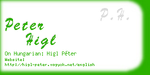 peter higl business card